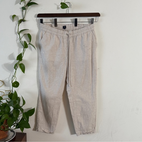 J.Crew Linen Blend Beige and Cream Pin Stripe Pull-on Drawstring Waist Pants - Picture 1 of 8